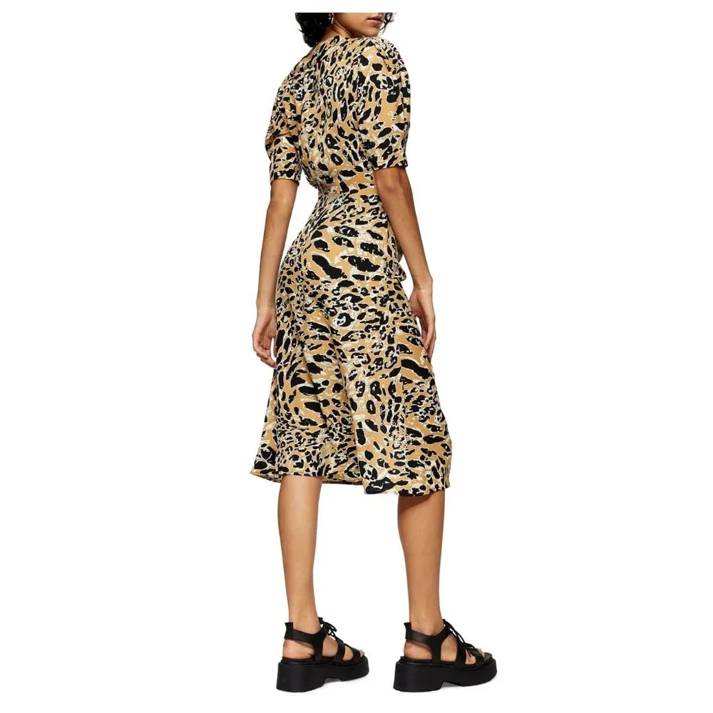 Topshop Tan and Black Animal Print Midi Dress - Picture 5 of 7